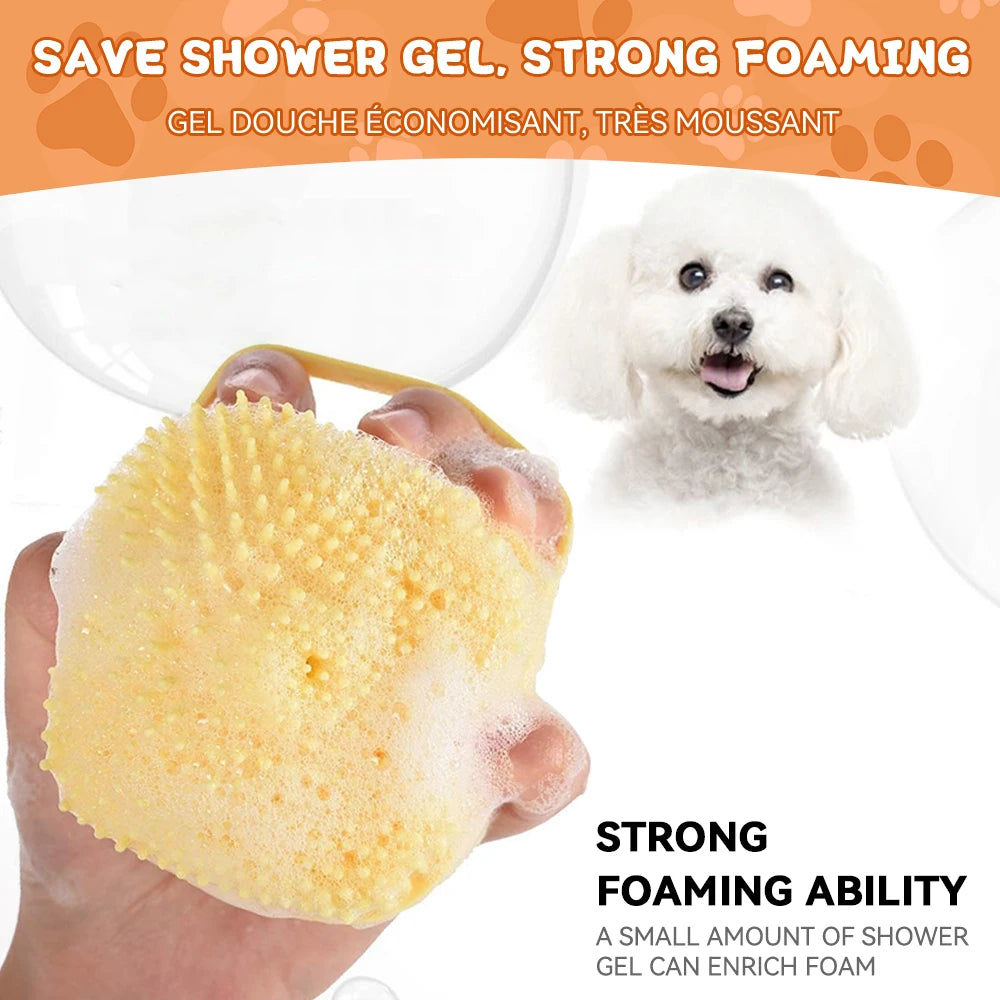 Silicone Pet Bath Brush – For Dogs & Cats with Shampoo Dispenser