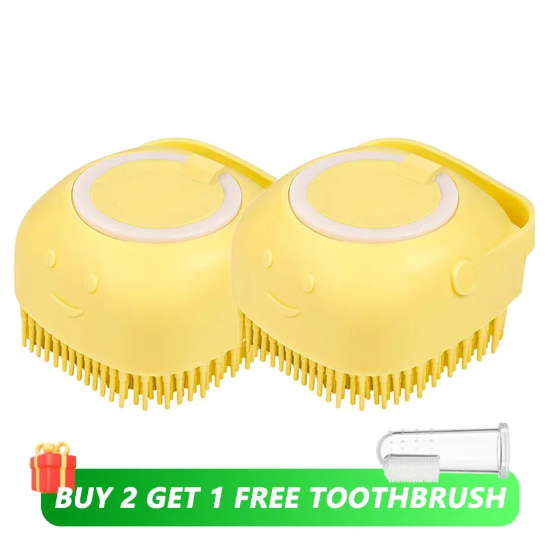 Silicone Pet Bath Brush – For Dogs & Cats with Shampoo Dispenser