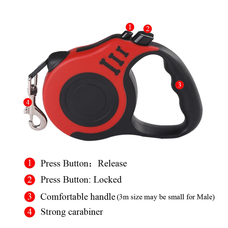 Retractable Dog Leash for Small Dogs & Cats – 3M/5M Nylon