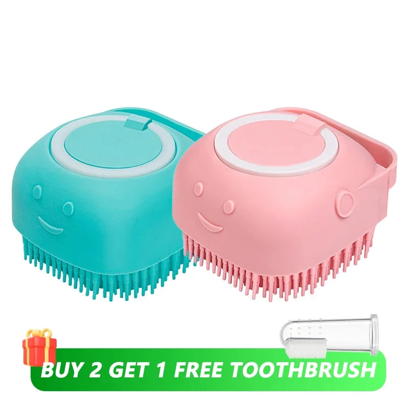 Silicone Pet Bath Brush – For Dogs & Cats with Shampoo Dispenser