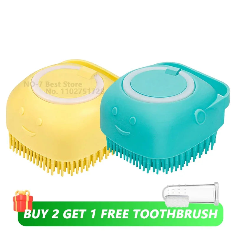 Silicone Pet Bath Brush – For Dogs & Cats with Shampoo Dispenser