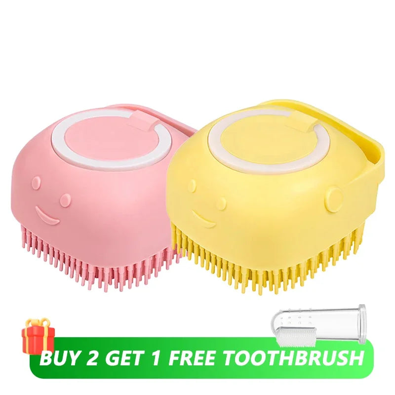 Silicone Pet Bath Brush – For Dogs & Cats with Shampoo Dispenser