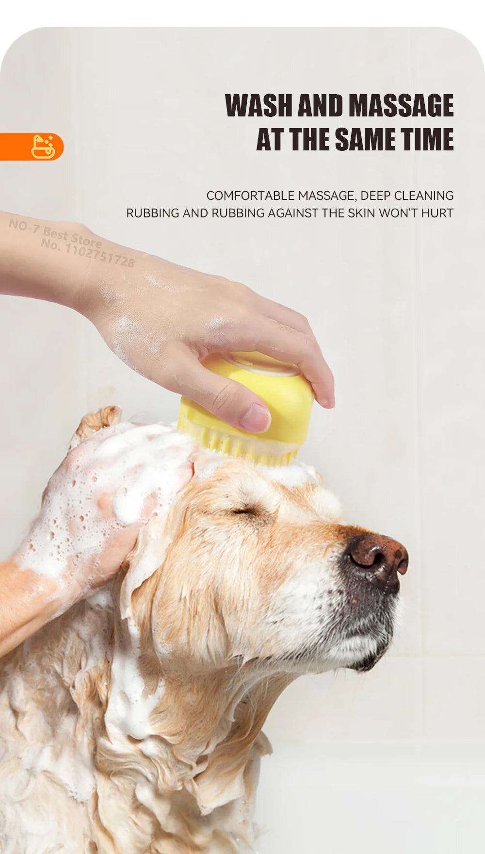 Silicone Pet Bath Brush – For Dogs & Cats with Shampoo Dispenser
