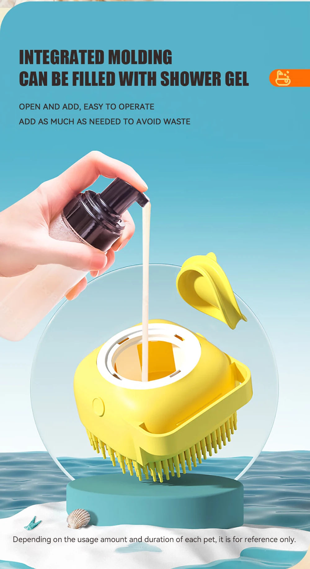 Silicone Pet Bath Brush – For Dogs & Cats with Shampoo Dispenser