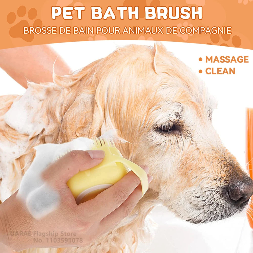 Silicone Pet Bath Brush – For Dogs & Cats with Shampoo Dispenser