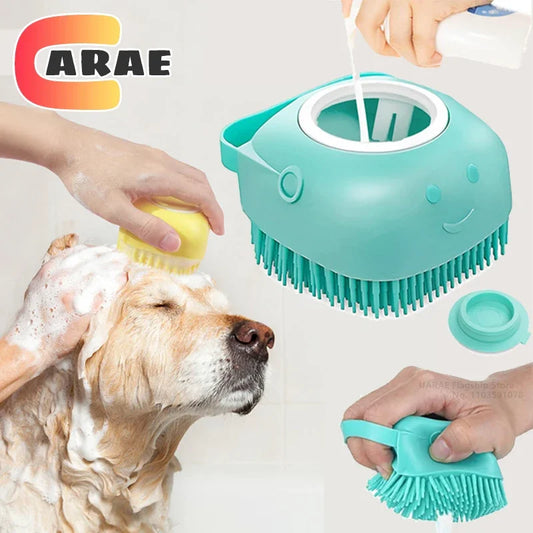 Silicone Pet Bath Brush – For Dogs & Cats with Shampoo Dispenser