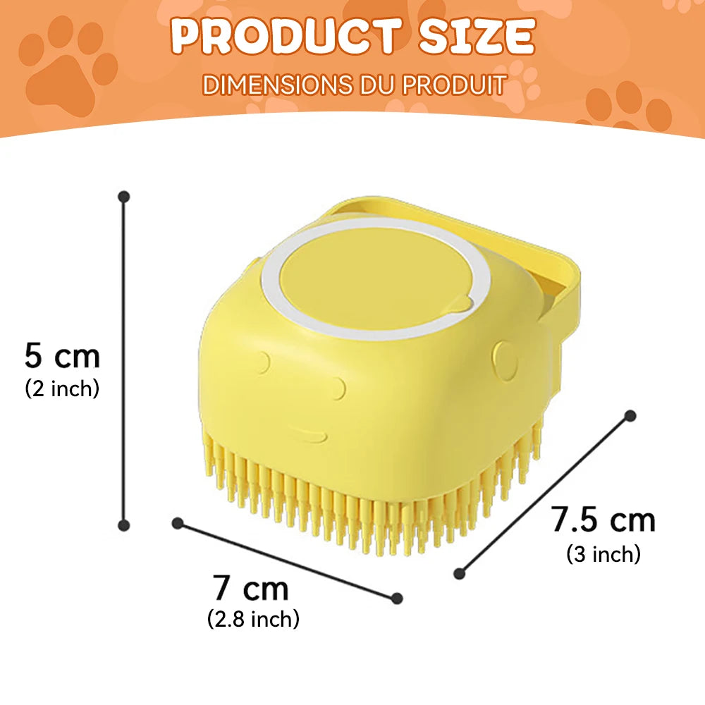 Silicone Pet Bath Brush – For Dogs & Cats with Shampoo Dispenser