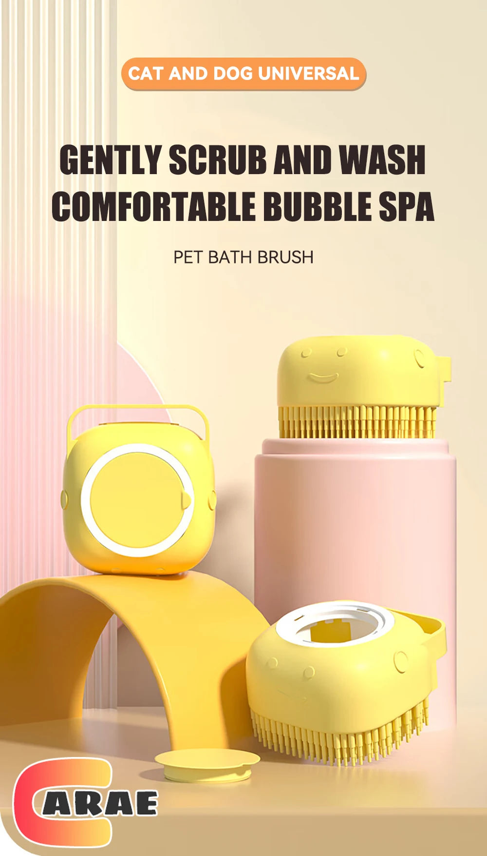 Silicone Pet Bath Brush – For Dogs & Cats with Shampoo Dispenser