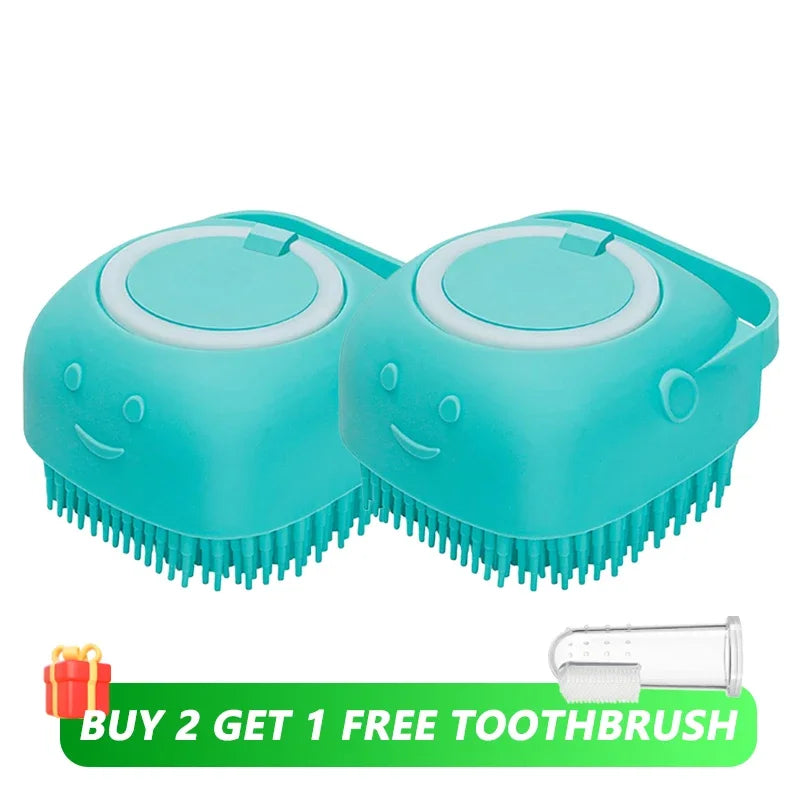 Silicone Pet Bath Brush – For Dogs & Cats with Shampoo Dispenser