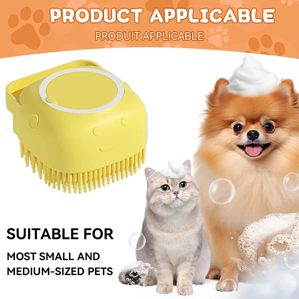 Silicone Pet Bath Brush – For Dogs & Cats with Shampoo Dispenser