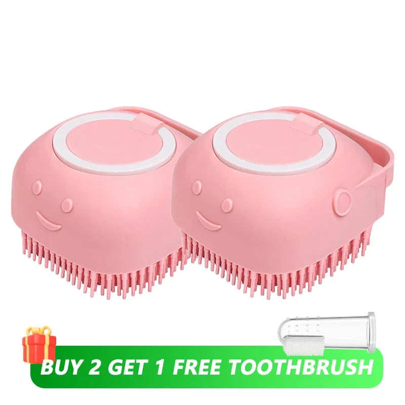 Silicone Pet Bath Brush – For Dogs & Cats with Shampoo Dispenser